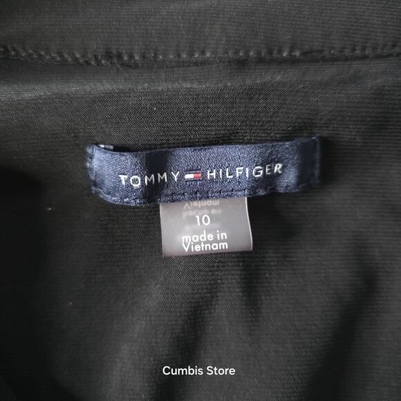 Tommy Hilfiger Dress Womens 10 Black V-Neck Long Sleeve Sheer Flocked A-Line - Picture 12 of 16